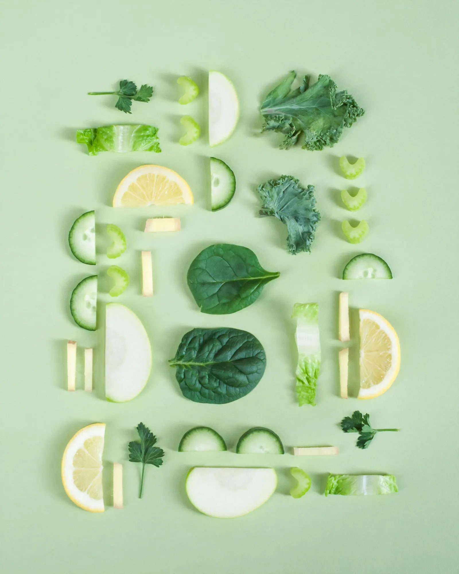 Composição de legumes e folhas verdes
