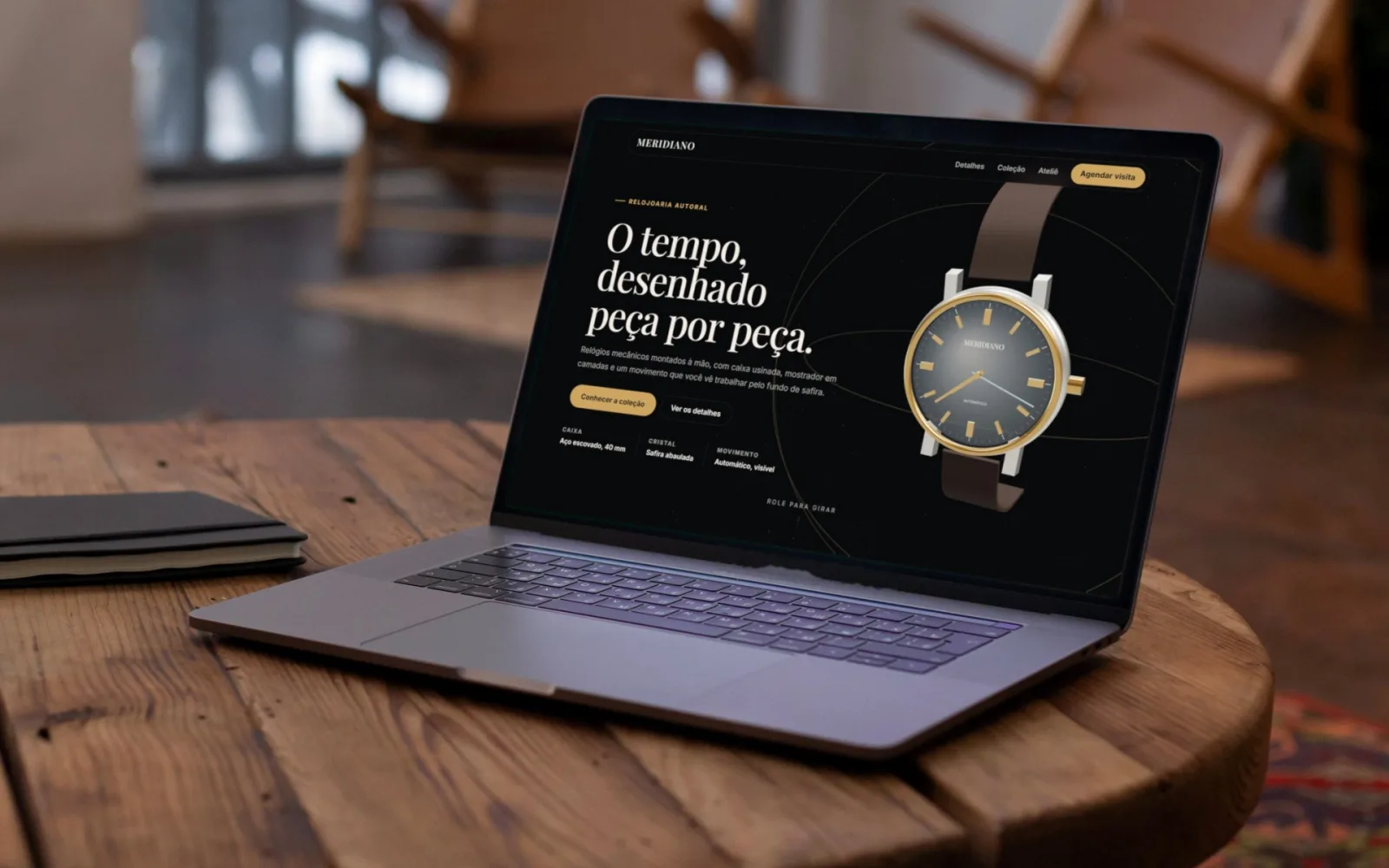 Tema Meridiano, feito no Construtor, no notebook