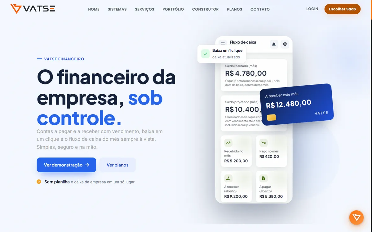 Página do Vatse Financeiro