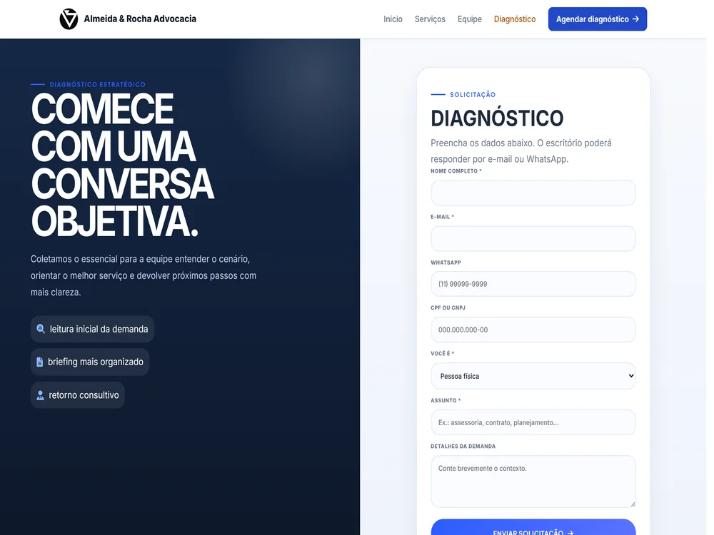 Formulário público de diagnóstico