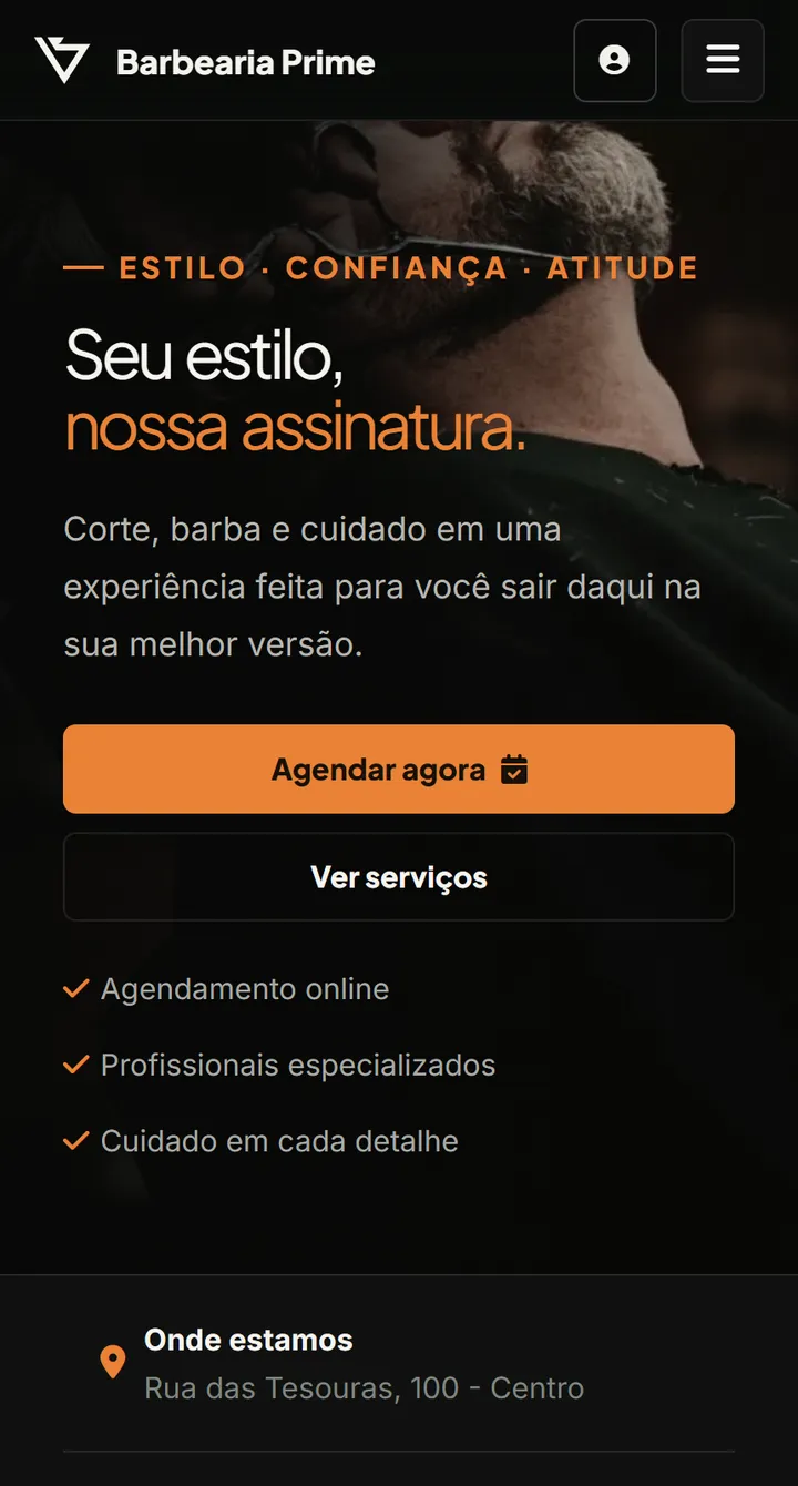 Site público do Vatse Barbearia no celular