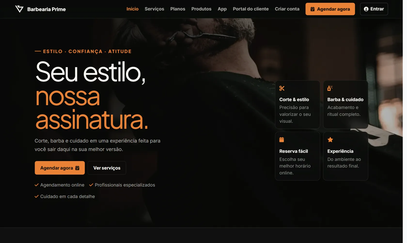 Site público do Vatse Barbearia no computador
