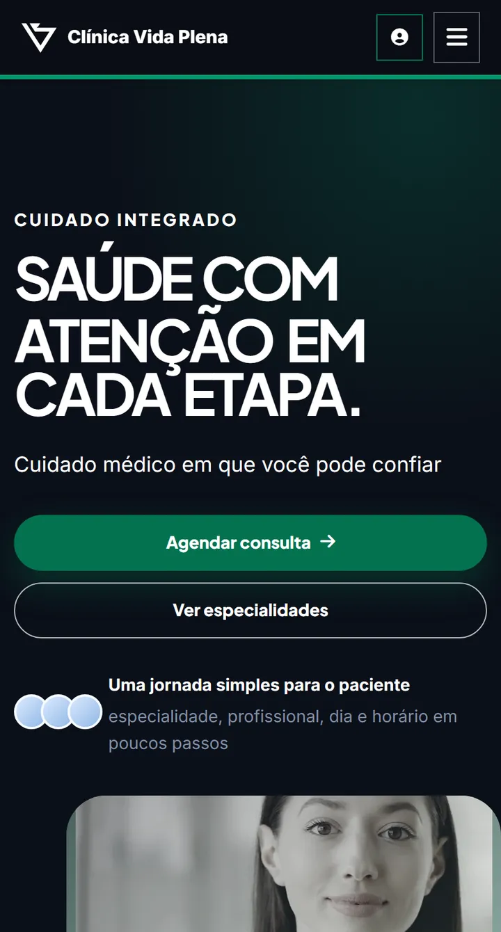 Site público do Vatse Clínica no celular