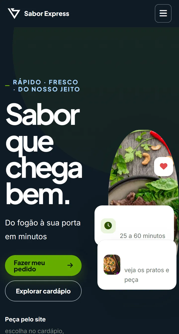 Site público do Vatse Delivery no celular