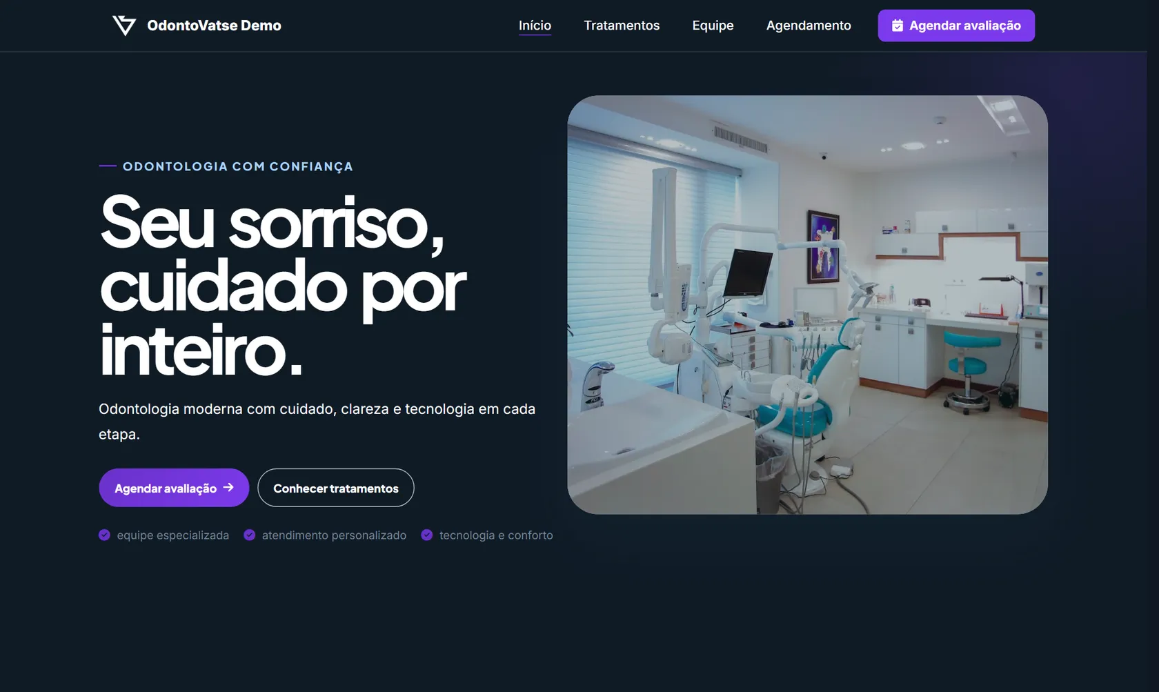 Site público do Vatse Dentista no computador