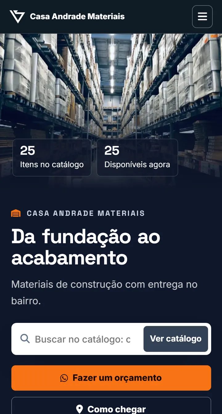 Site público do Vatse ERP no celular