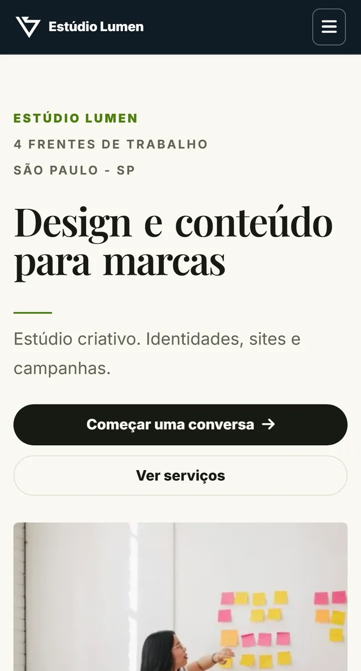 Site público do Vatse Financeiro no celular