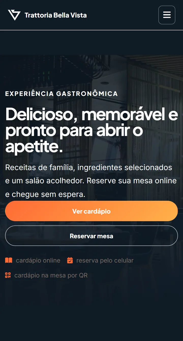 Site público do Vatse Restaurante no celular