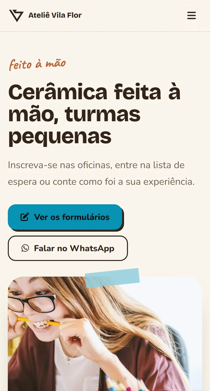 Site público do Vatse Formulários no celular