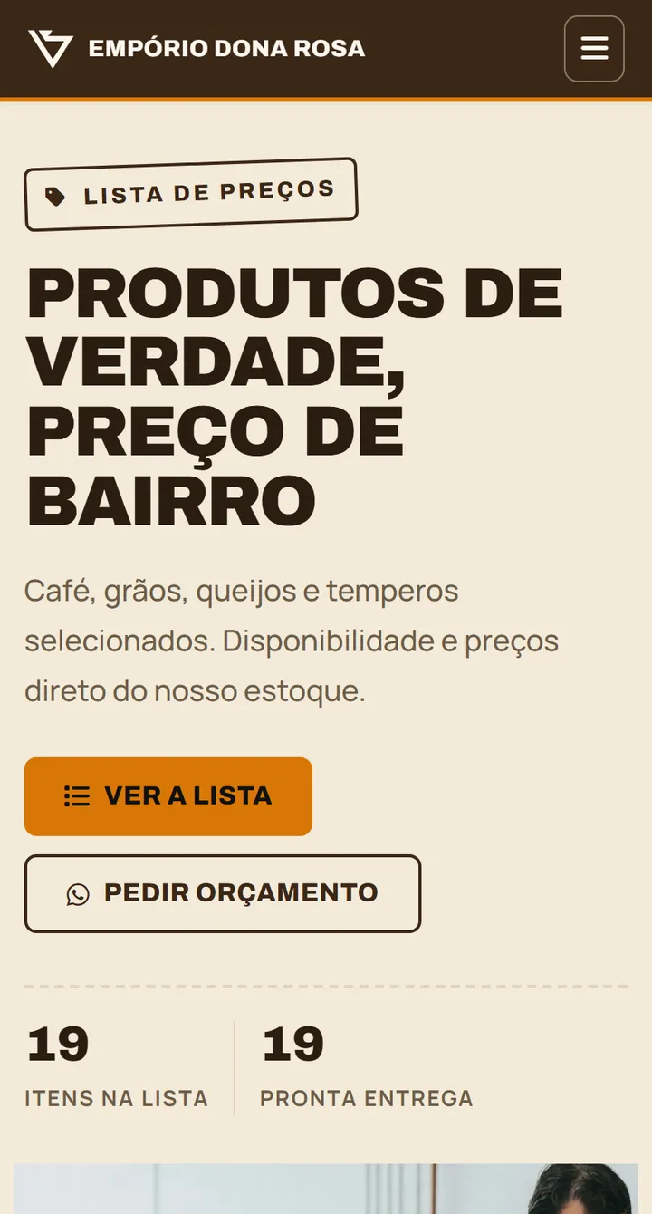 Site público do Vatse Estoque no celular
