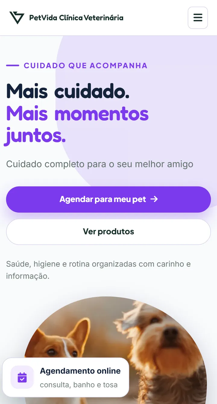 Site público do Vatse Pet no celular