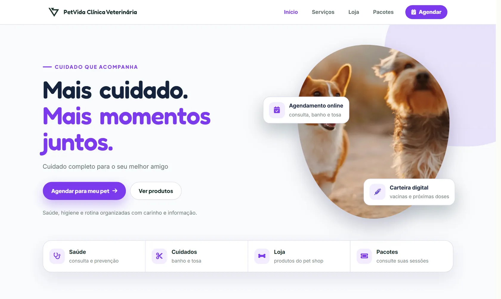 Site público do Vatse Pet no computador