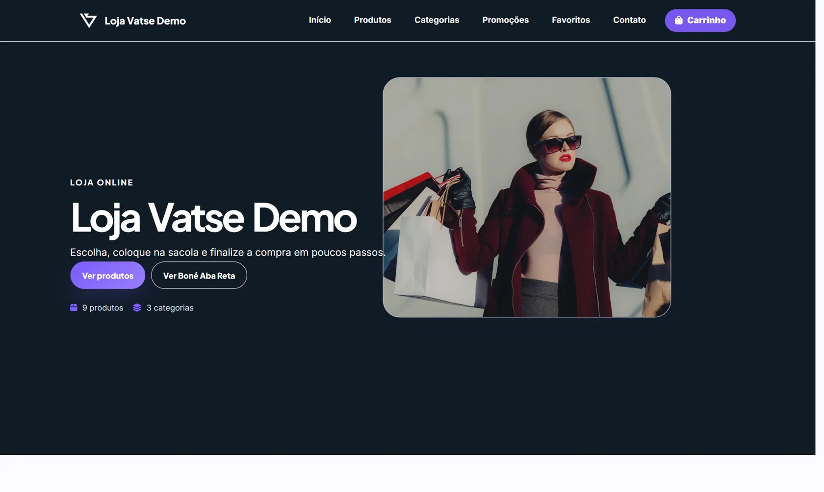 Site público do Vatse Loja Online no computador