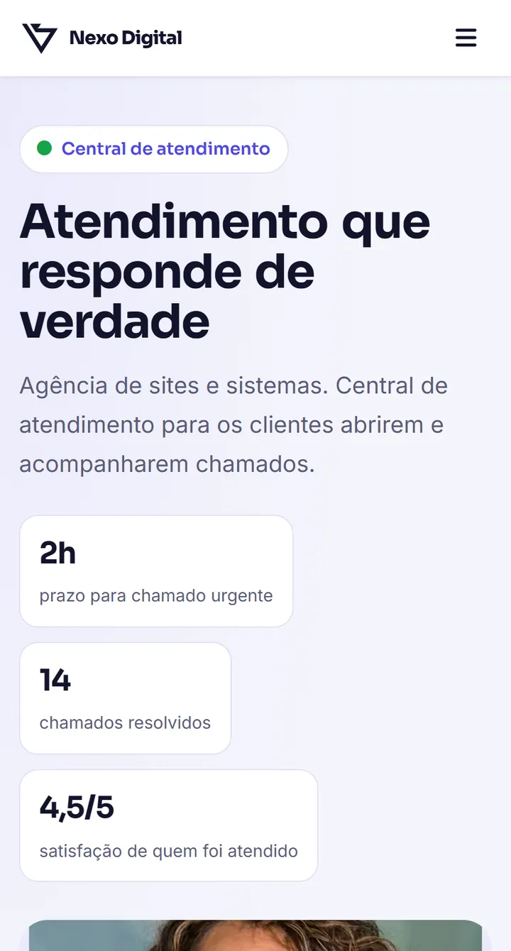 Site público do Vatse Suporte no celular